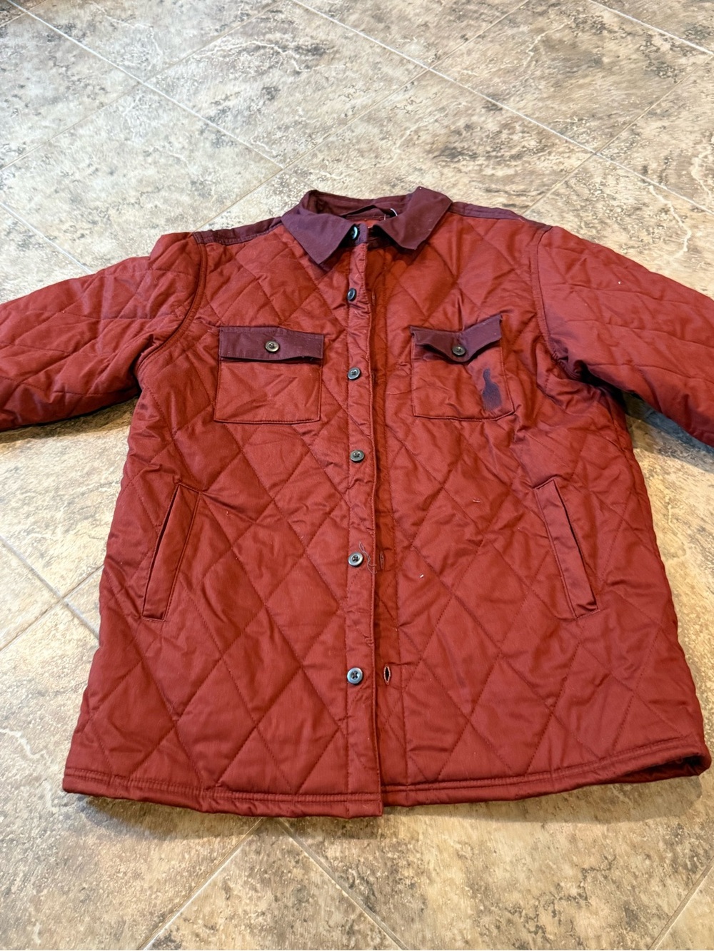 Quilted Button-Up Jacket in Deep Red with Contrasting Collar black history month